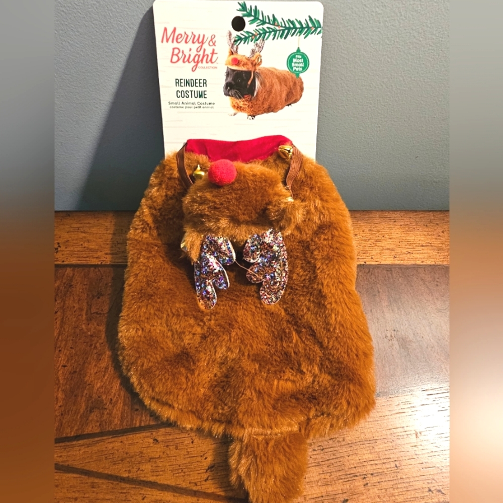 NWT-Merry & Bright- Pet-Reindeer Christmas Costume-Fits Most Small Pets-Brown
